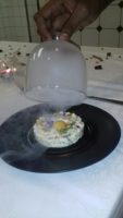 Palm heart, truffle & smoked qauil egg