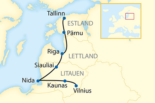Reiseverlauf Litauen, Lewttland, Estland